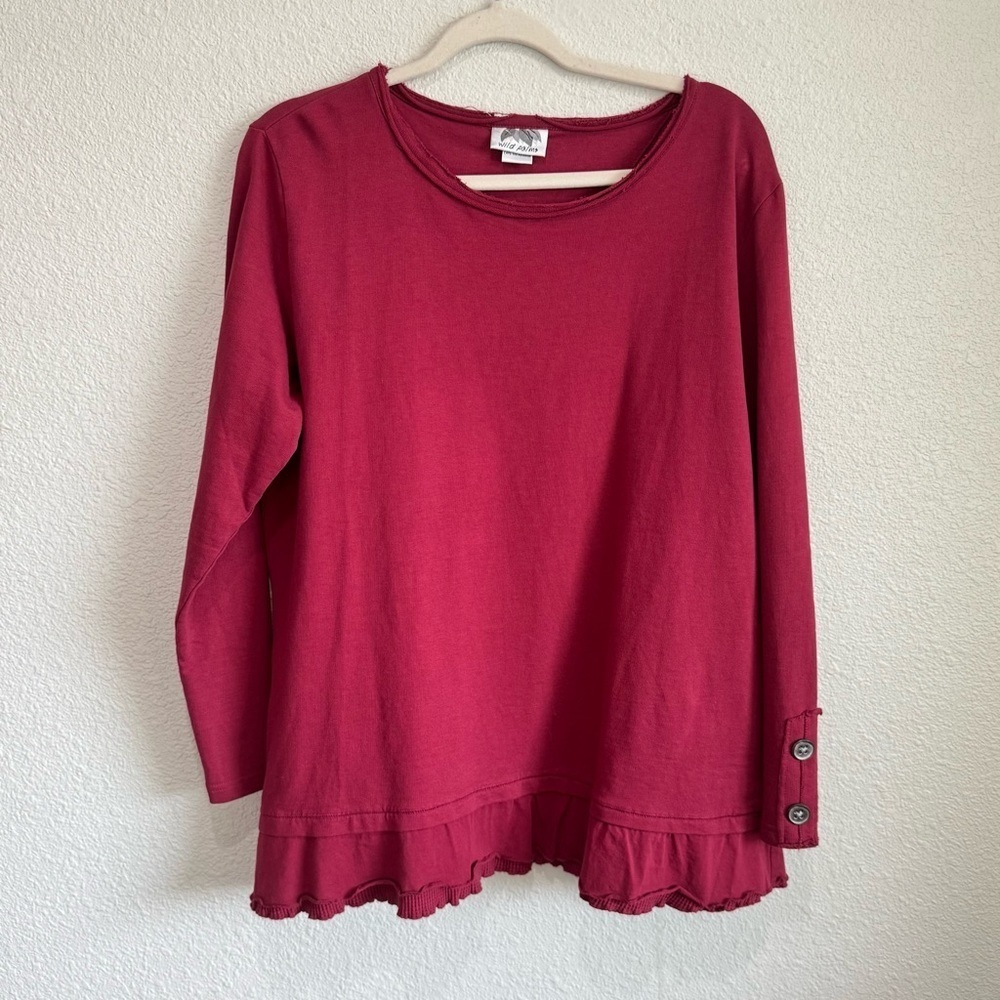Wild Palms Womens Large Cotton Layered Pink Boho Cotton Long‎ Sleeve Casual Top